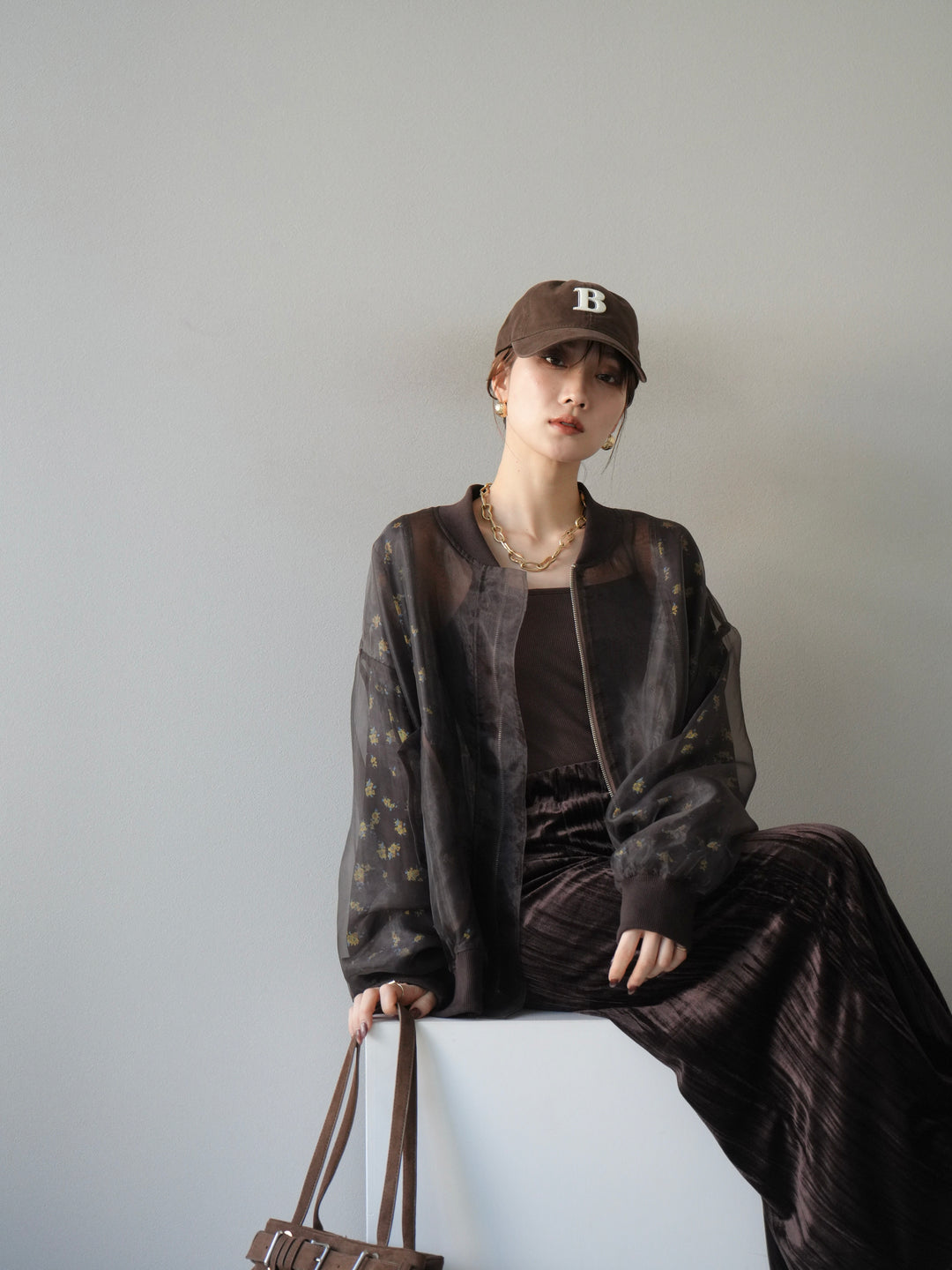 [予約]フラワーチュールドッキングブルゾン/ブラウン