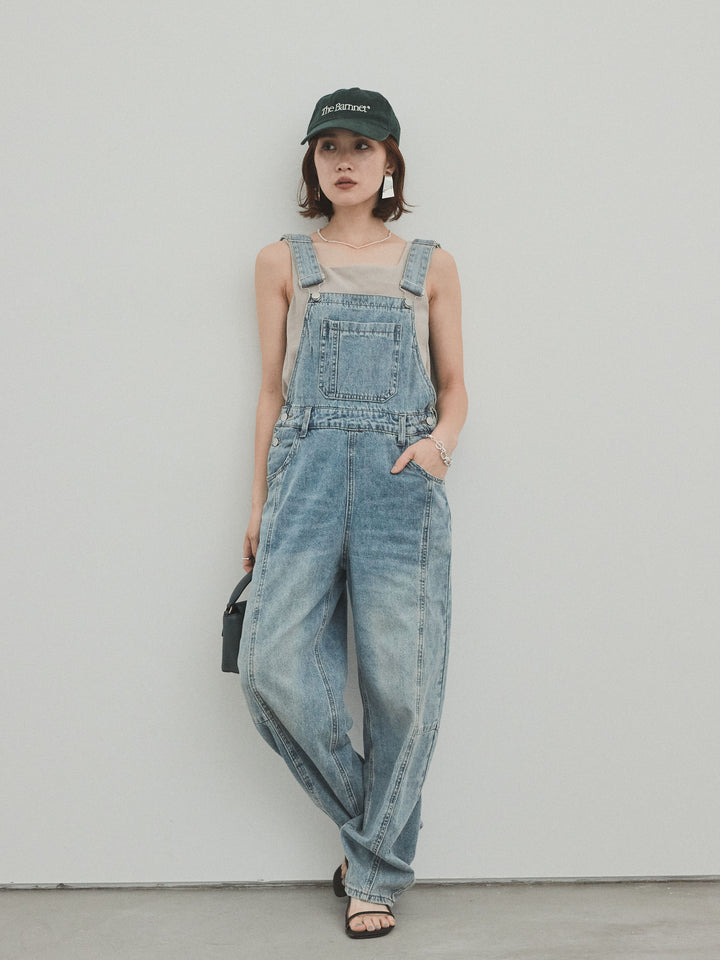 [SET]センターシームデニムサロペット +スクエアベロアタンクトップ(2set)