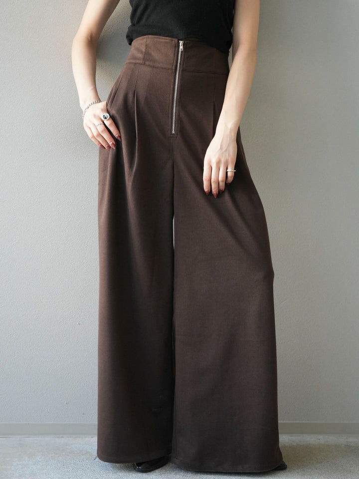 [予約]ウールタッチフロントジップパンツ/brown