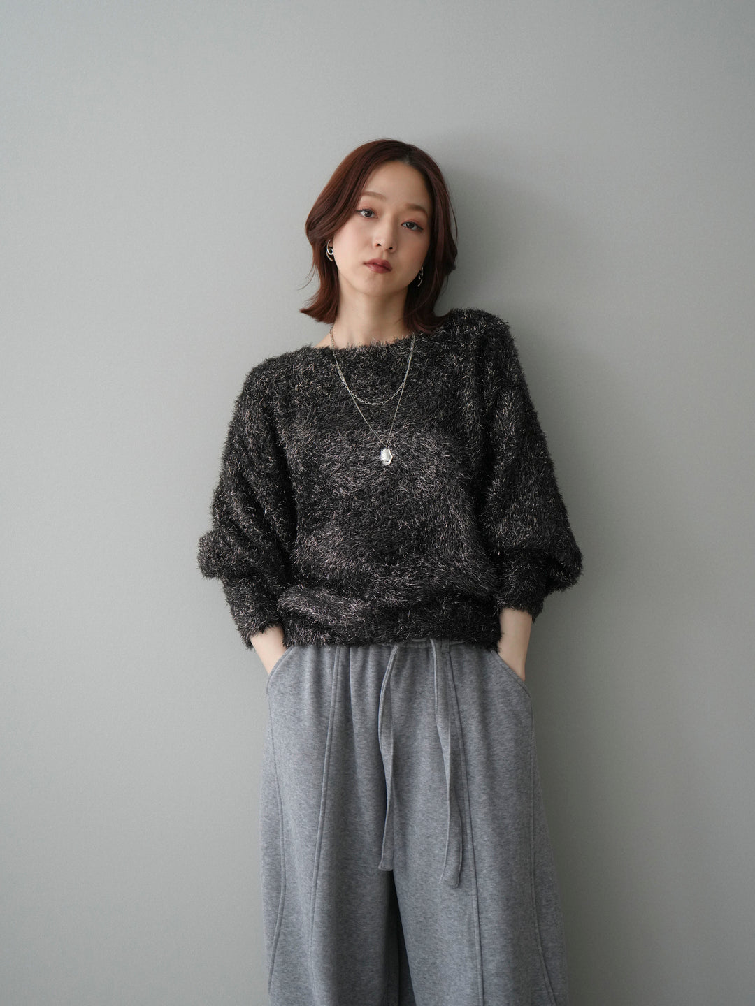 [予約]ラメシャギードルマンニットプルオーバー/brown