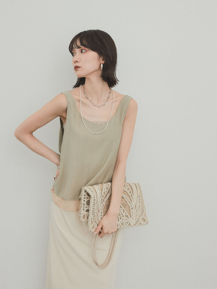 [預購] Washer Satin 薄紗多層背心/卡其米色