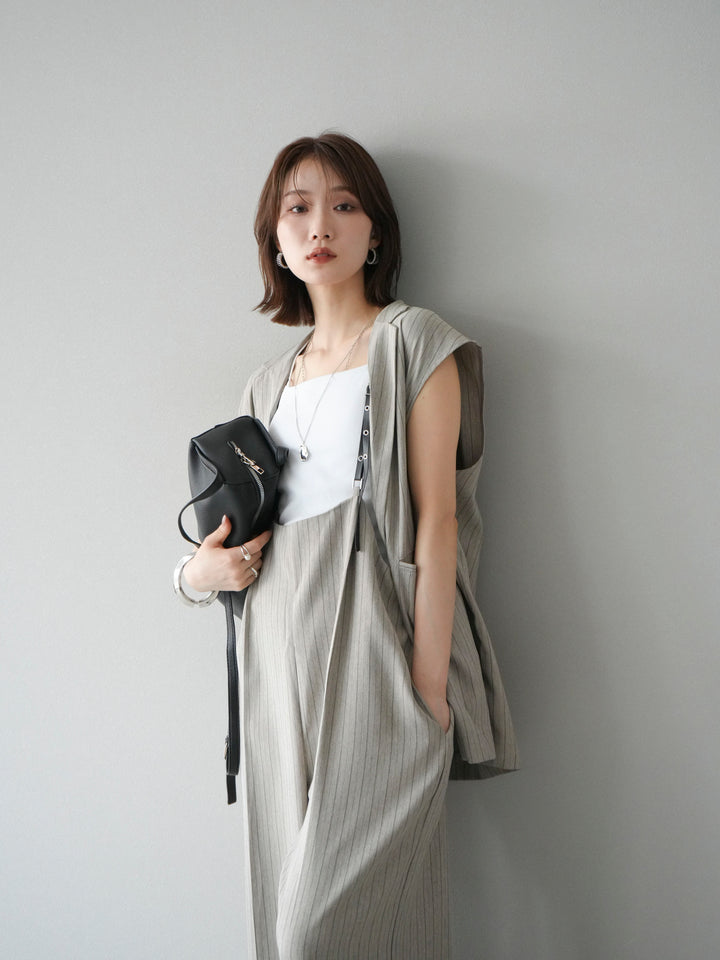 【着回しセット】[SET]ヘリンボーンストライプジレ+シアー切替ベロアトップス+ヘリンボーンストライプサロペット(3set)