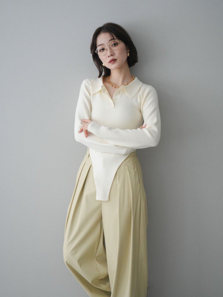 [予約]リブポロニットボディスーツ/ivory