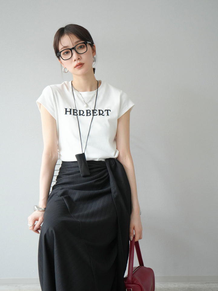 [SET]刺繍ロゴTシャツ＆レザーポーチネックレスSET +サイド巻きツイルスカート(2set)