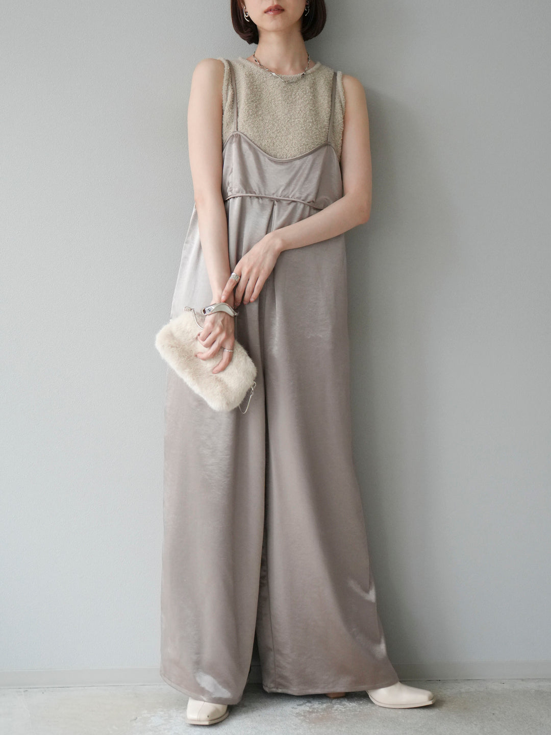 [予約]ブークレニットタンクトップ/ベージュ