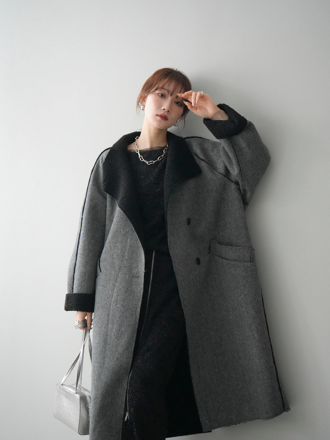 [SET]アウトシーム裏ボアコート+ラメシャギートップス(2set)