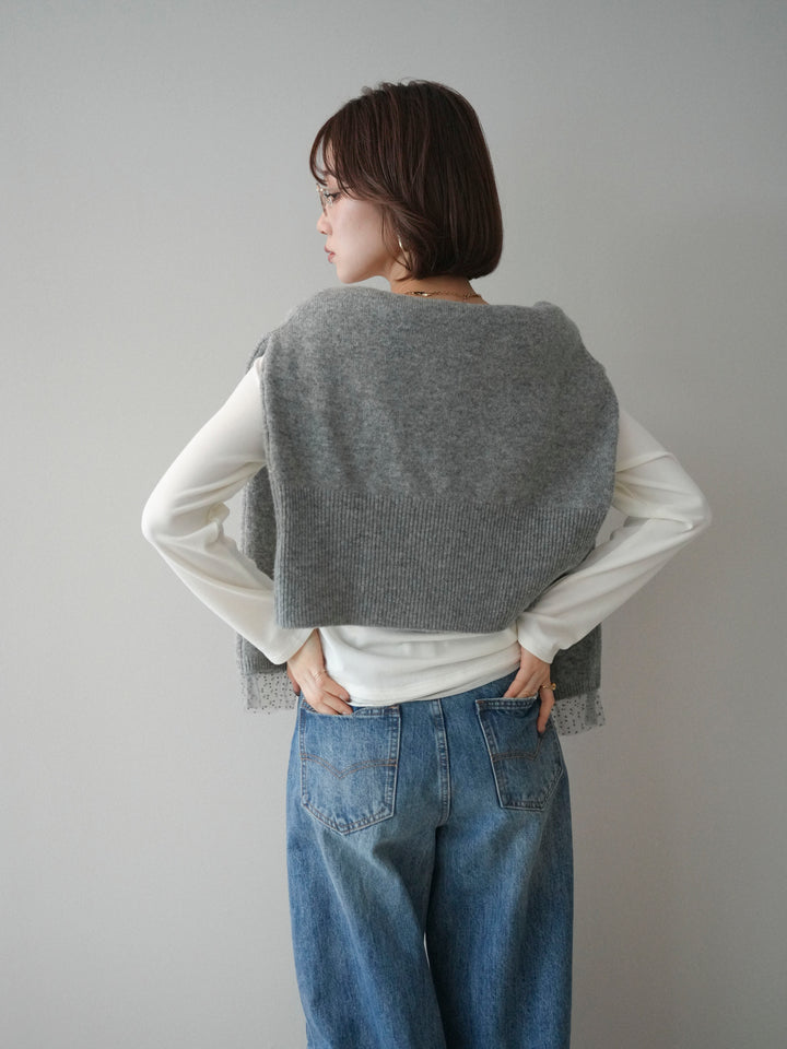 [予約]チュールレイヤードヘンリーネックカットソー/ivory