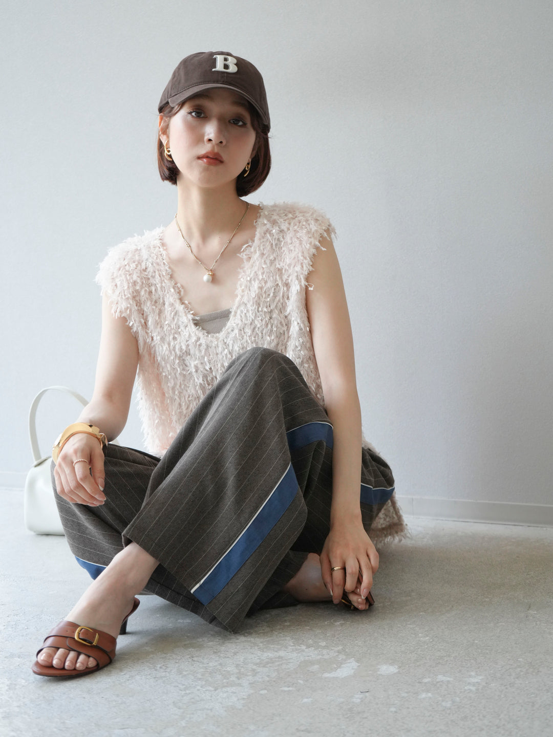 【預訂】流蘇V領背心/象牙色