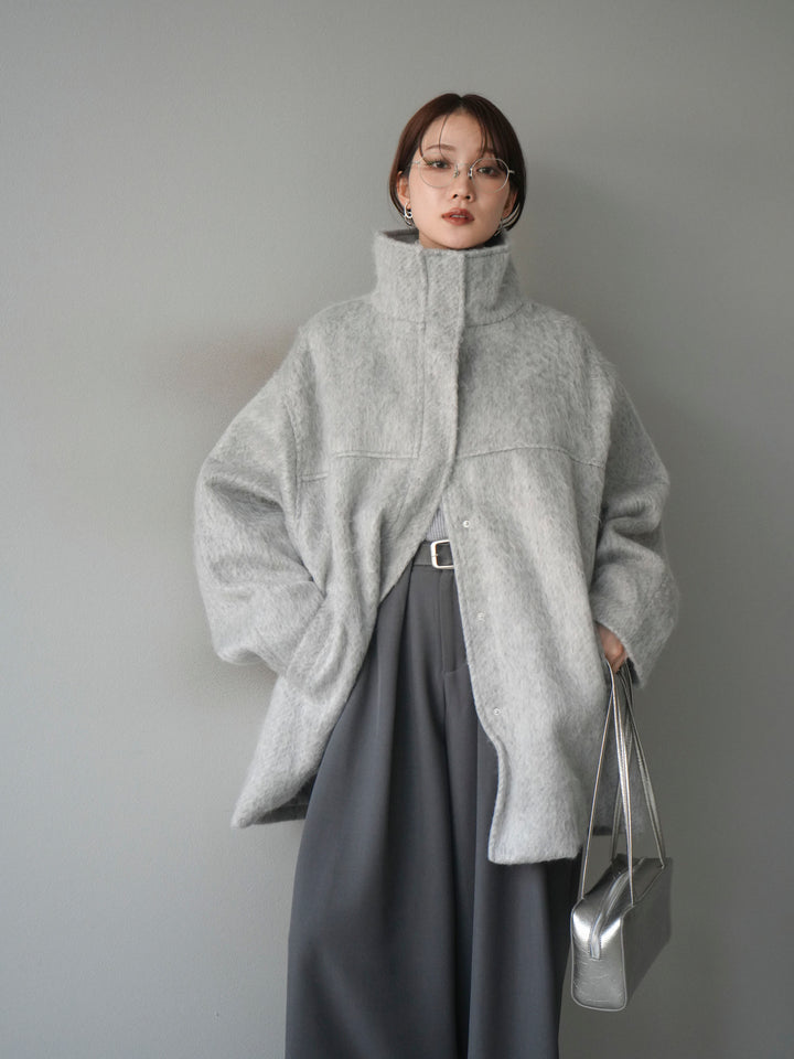 [予約]スタンドカラーシャギーコート/mokugray