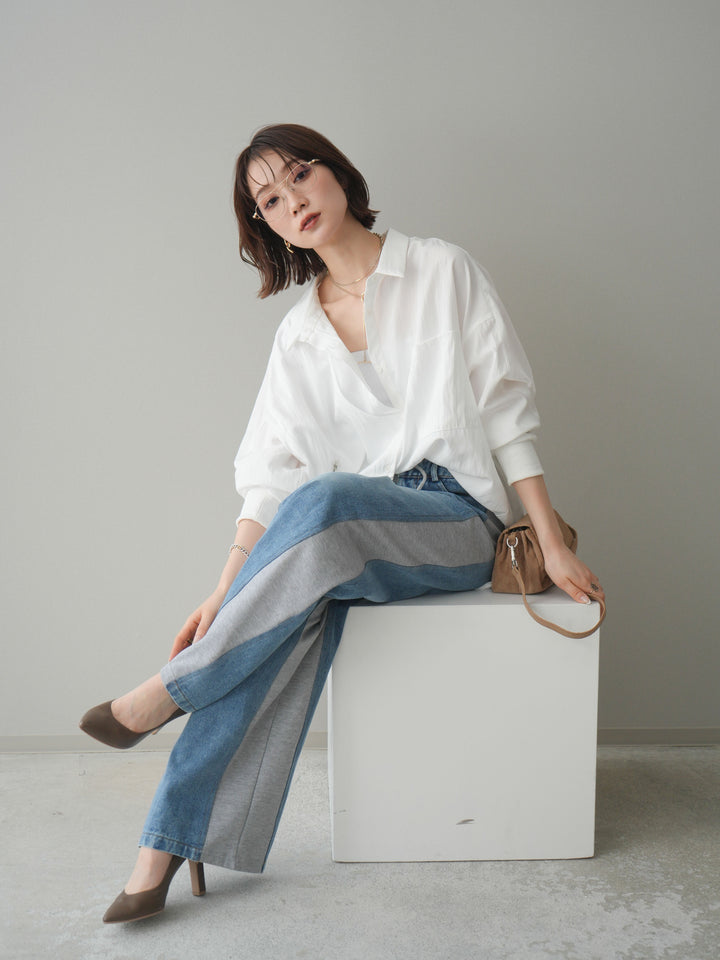 [予約]リブカフスアシンメトリーZIPデザインオーバーシャツ/offwhite