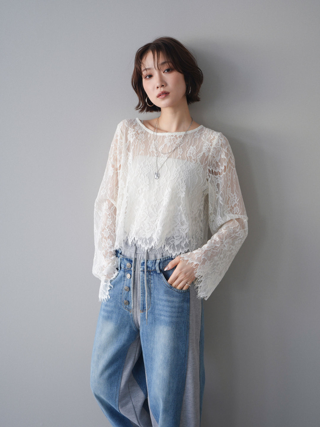 [SET]2WAYスリーブレーストップス+2WAYスリーブレーストップス(2set)