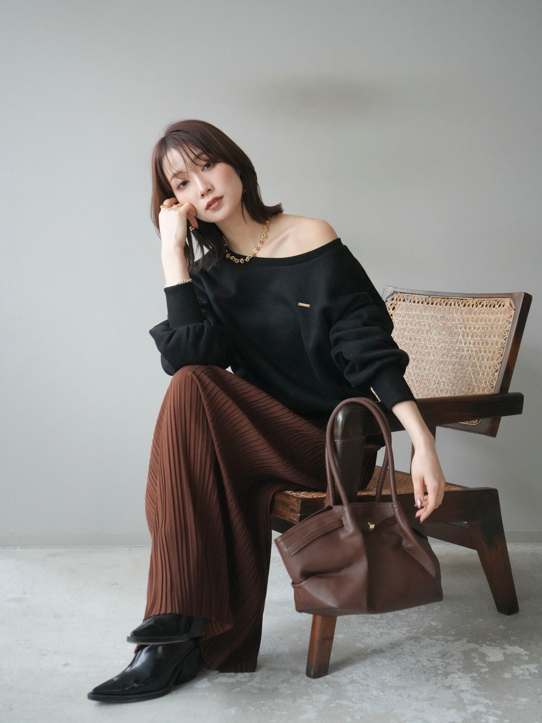 [予約]プレート付裏起毛ワンショルプルオーバー/black