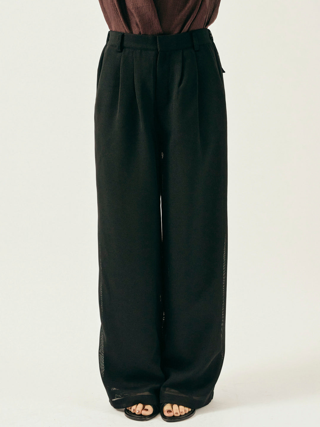 [予約]メッシュタックワイドパンツ/ブラック