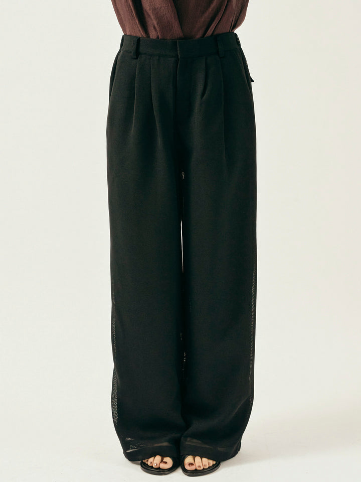 [予約]メッシュタックワイドパンツ/ブラック