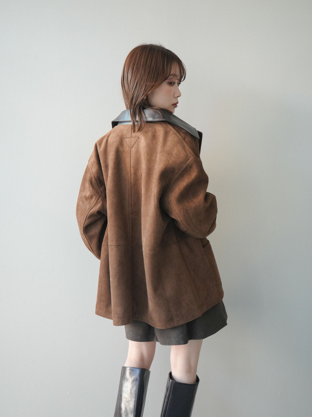 [SET]襟レザーステンカラースエードジャケット+襟レザーステンカラースエードジャケット(2set)