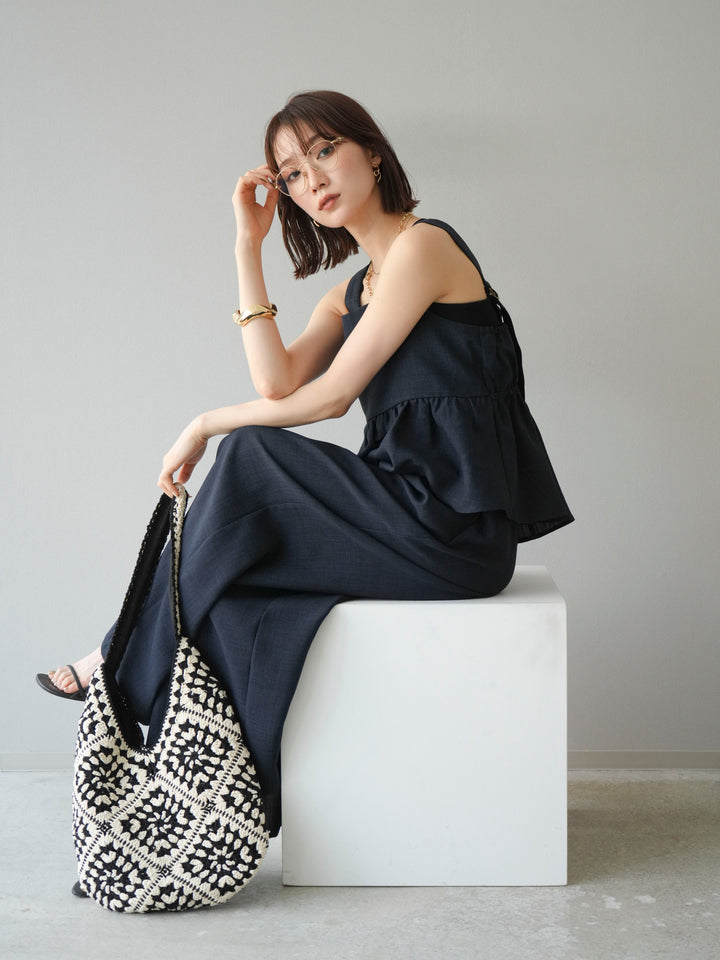 [SET]リネンライクビスチェ+リネンライクイージーワイドパンツ(2set)