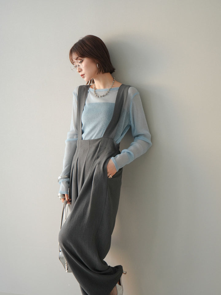 [予約]シボ加工ハイウエストタックサロペット/charcoal