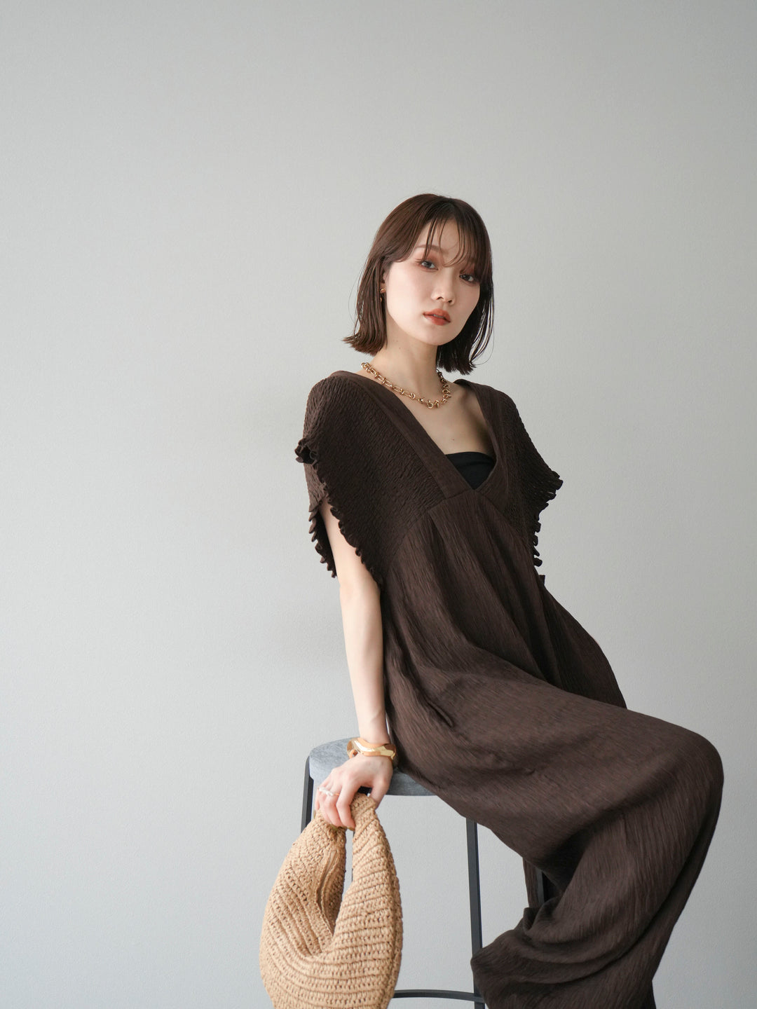 [SET]楊柳シャーリングサロペット+楊柳シャーリングサロペット(2set)