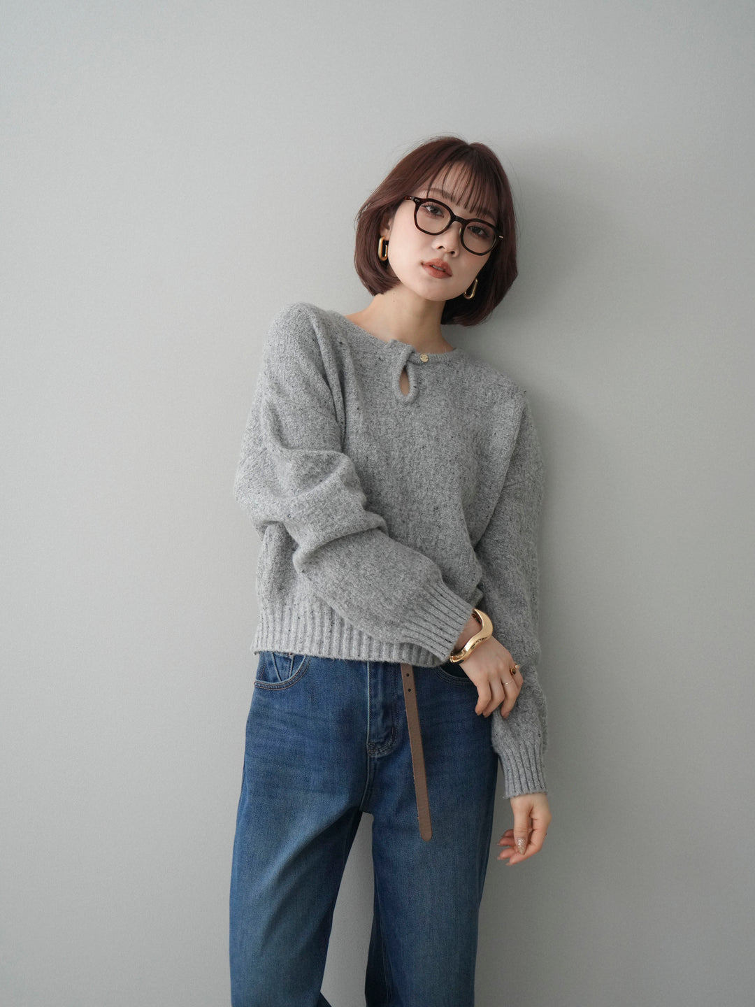 [SET]ツイストネックラメネップヤーンニットプルオーバー+ツイストネックラメネップヤーンニットプルオーバー(2set)