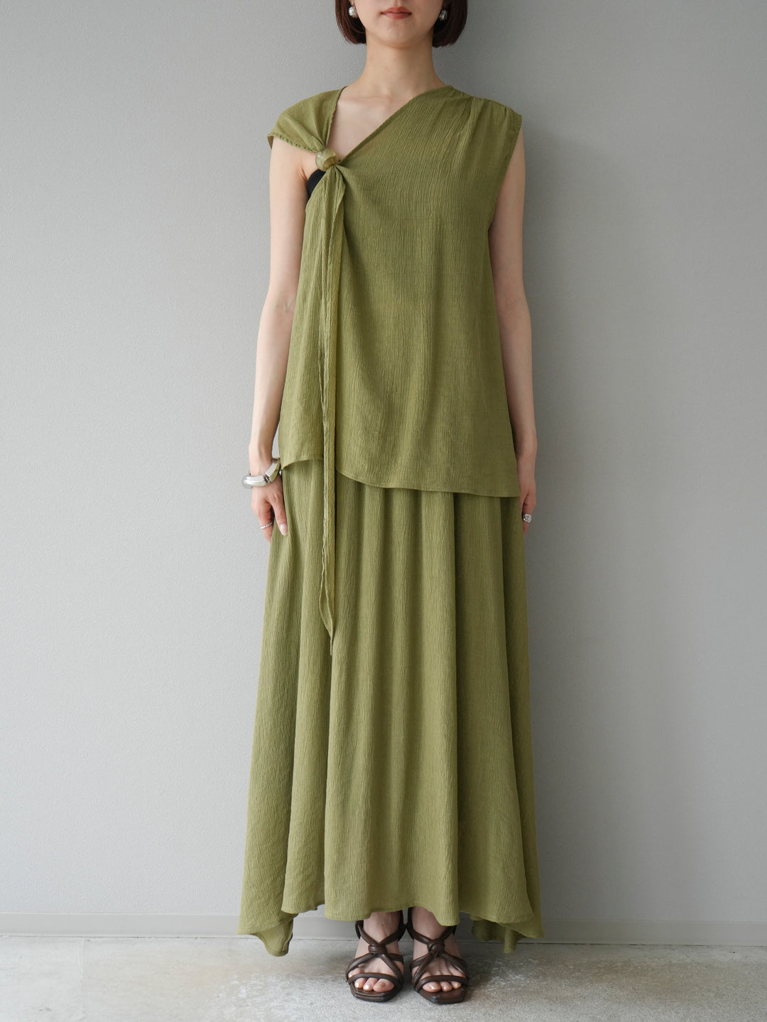 [SET]ビーズモチーフ楊柳ブラウス＆フレアスカートSET UP(2set)