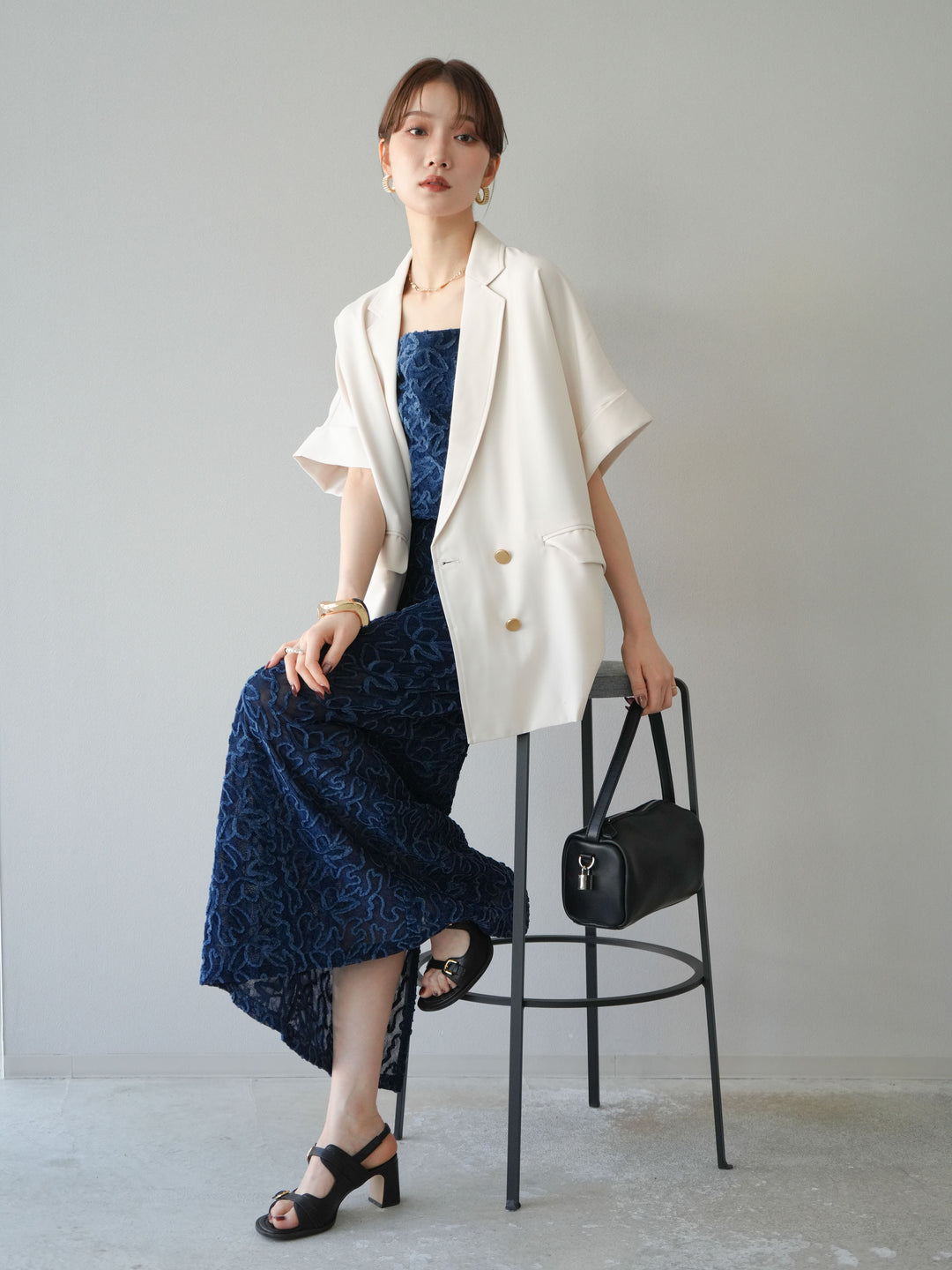 [予約]ゴールドボタンハーフジャケット/アイボリー