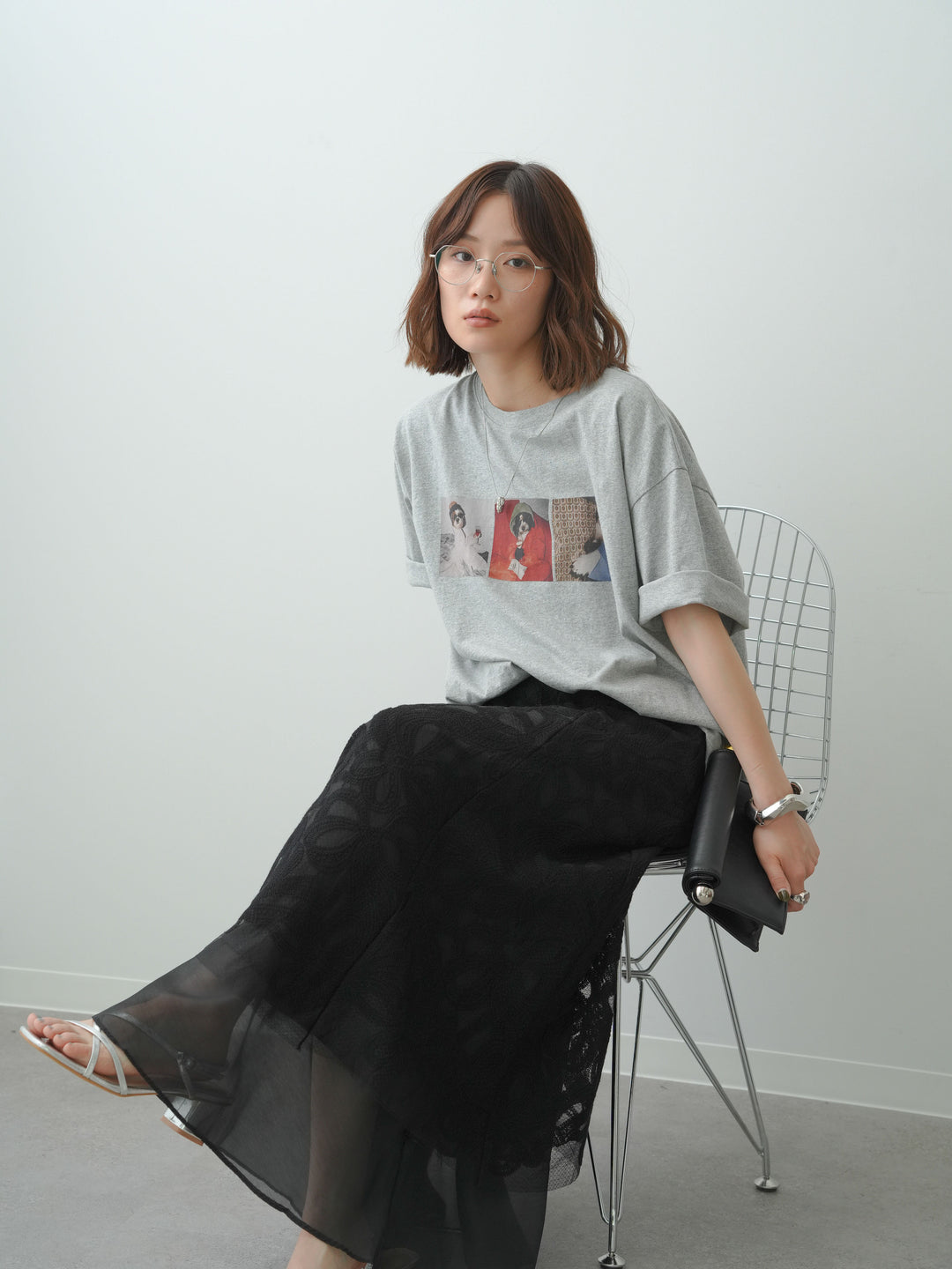 [SET]スリードッグフォトボックスTEE+フラワーレースレイヤードスカート(2set)