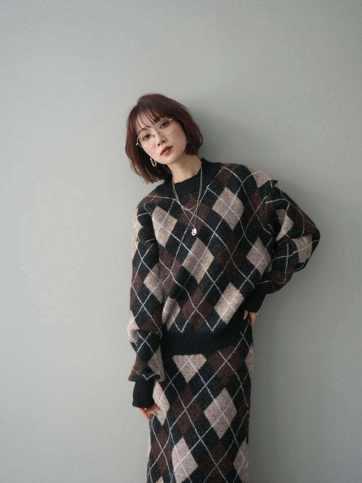 [SET]アーガイルニットプルオーバー&ロングスカートSET UP+選べるアクセセット(2set)