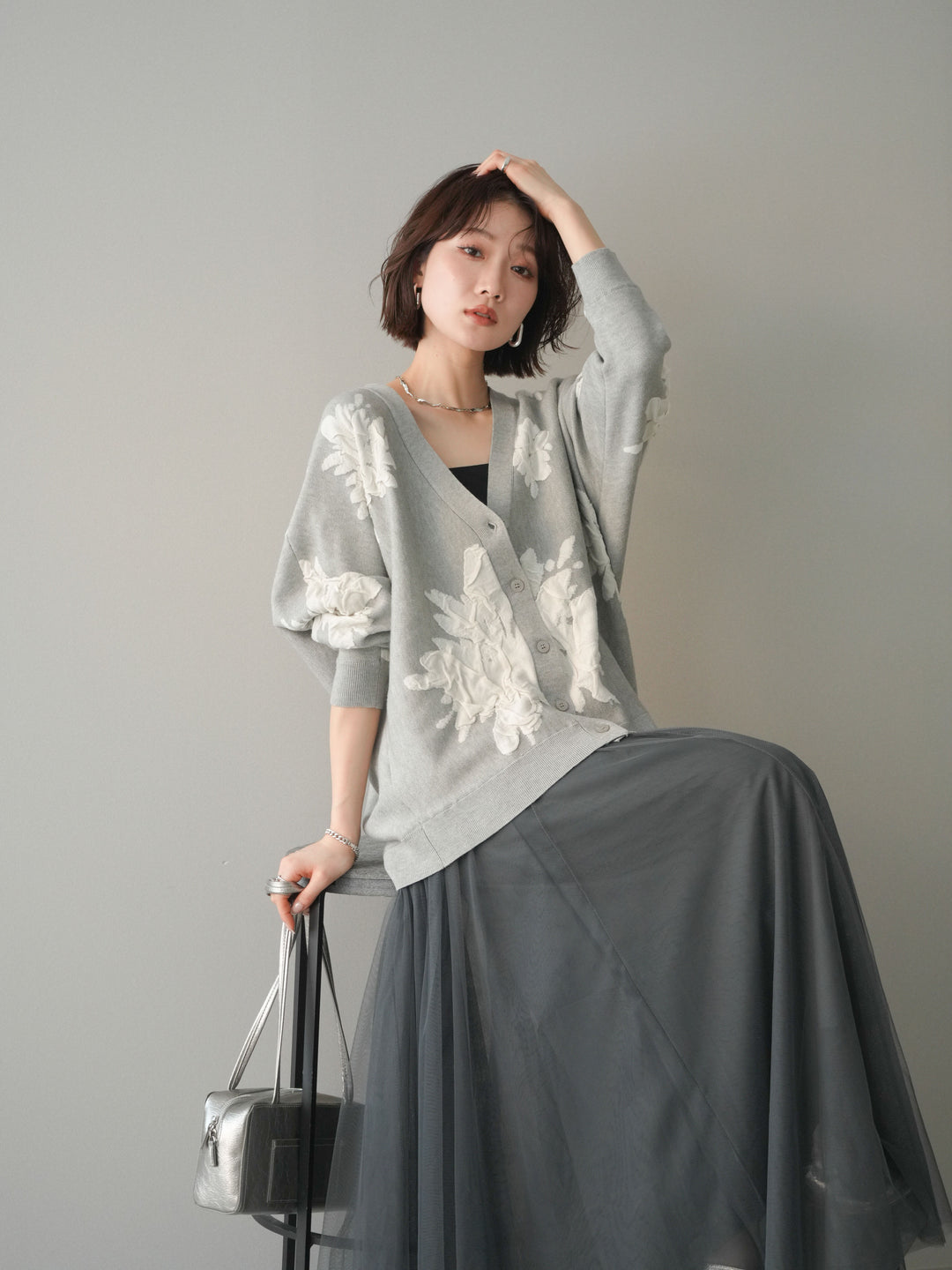 [SET]フラワージャガードニットカーディガン+フラワージャガードニットカーディガン(2set)