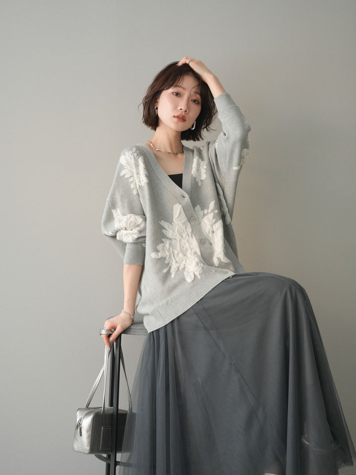 [SET]フラワージャガードニットカーディガン+フラワージャガードニットカーディガン(2set)