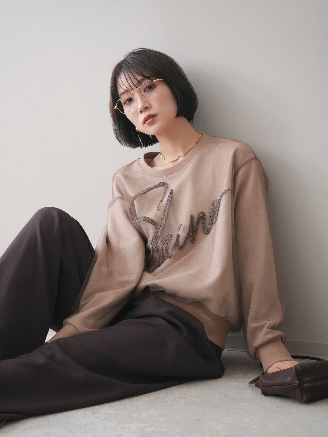 [SET]チュールレイヤードロゴスエットプルオーバー+選べるアクセセット(2set)