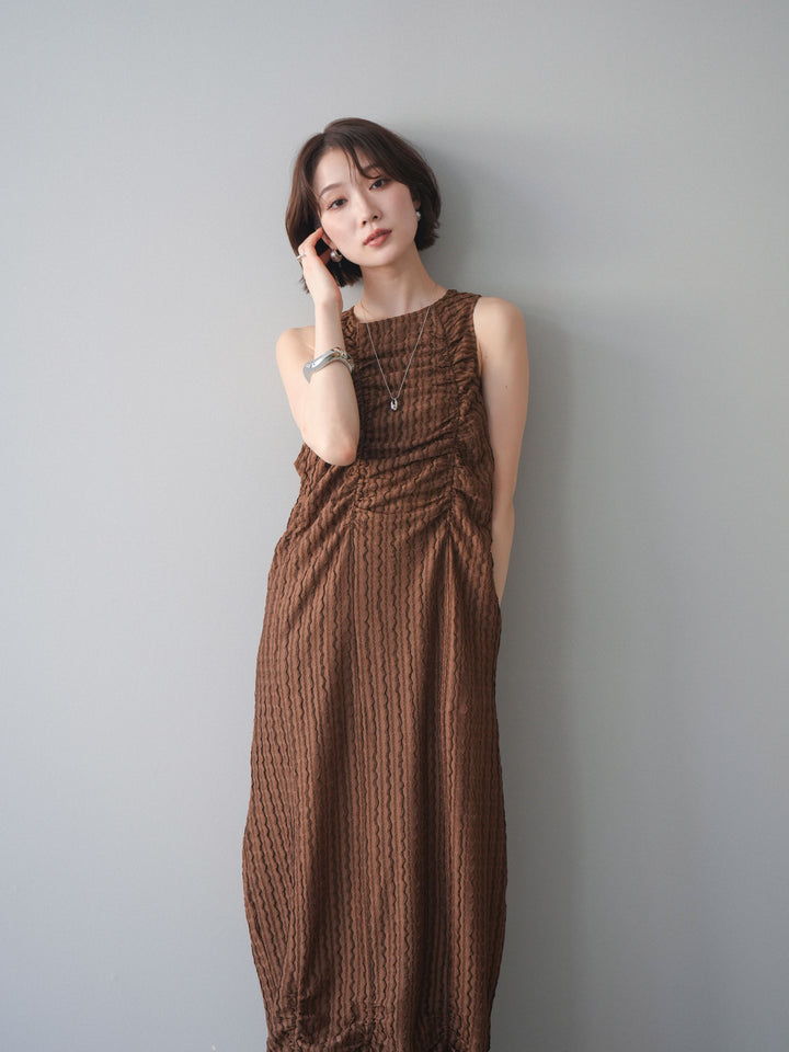 [予約]シャーリングジャガードノースリーブワンピース/brown