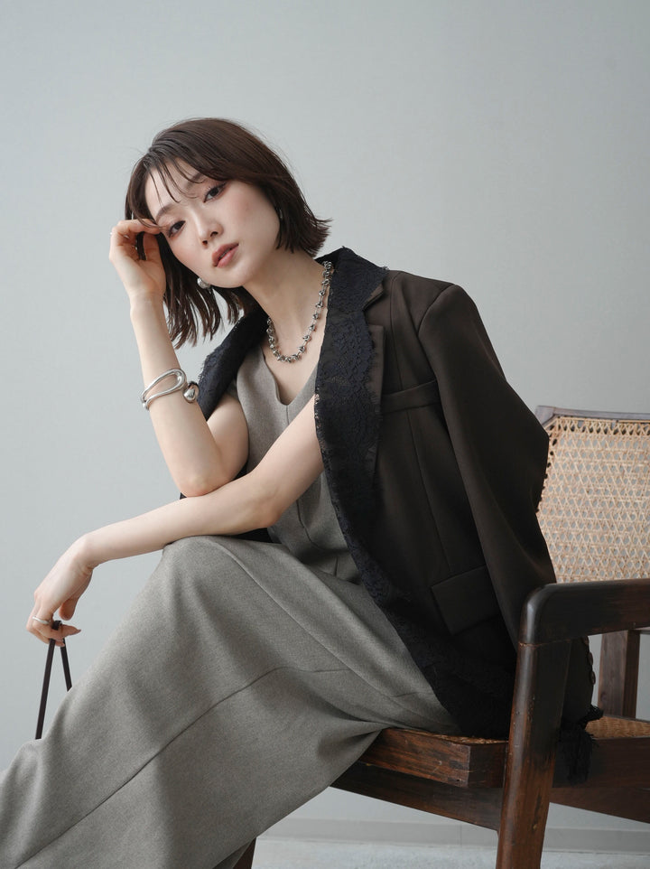 [予約]レースドッキングオーバージャケット/brown