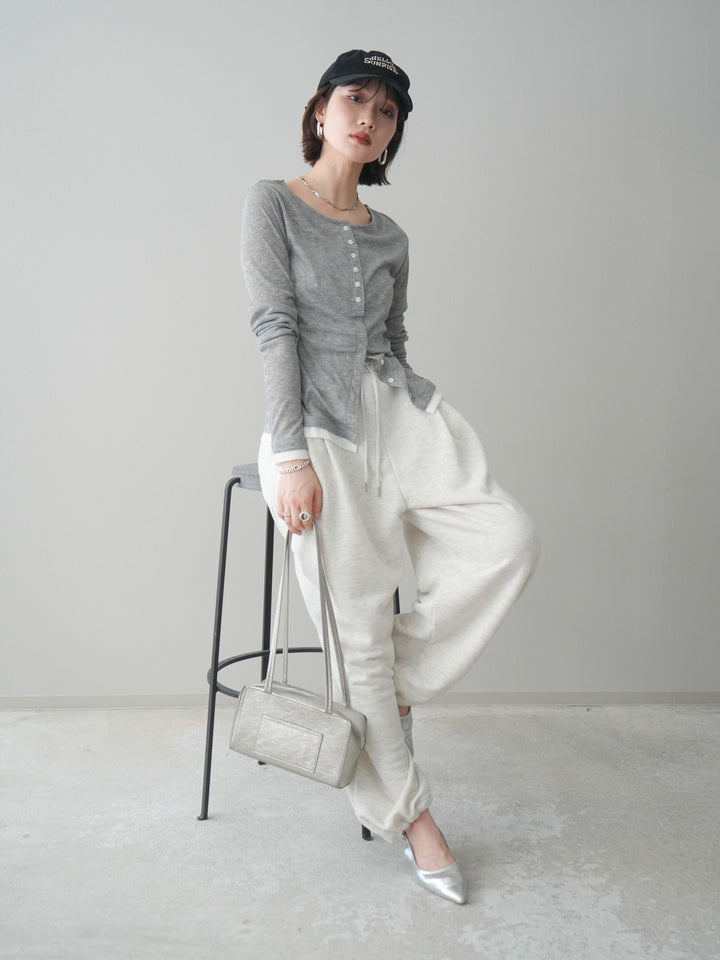 [予約]シアーリブバイカラーカーディガン/gray