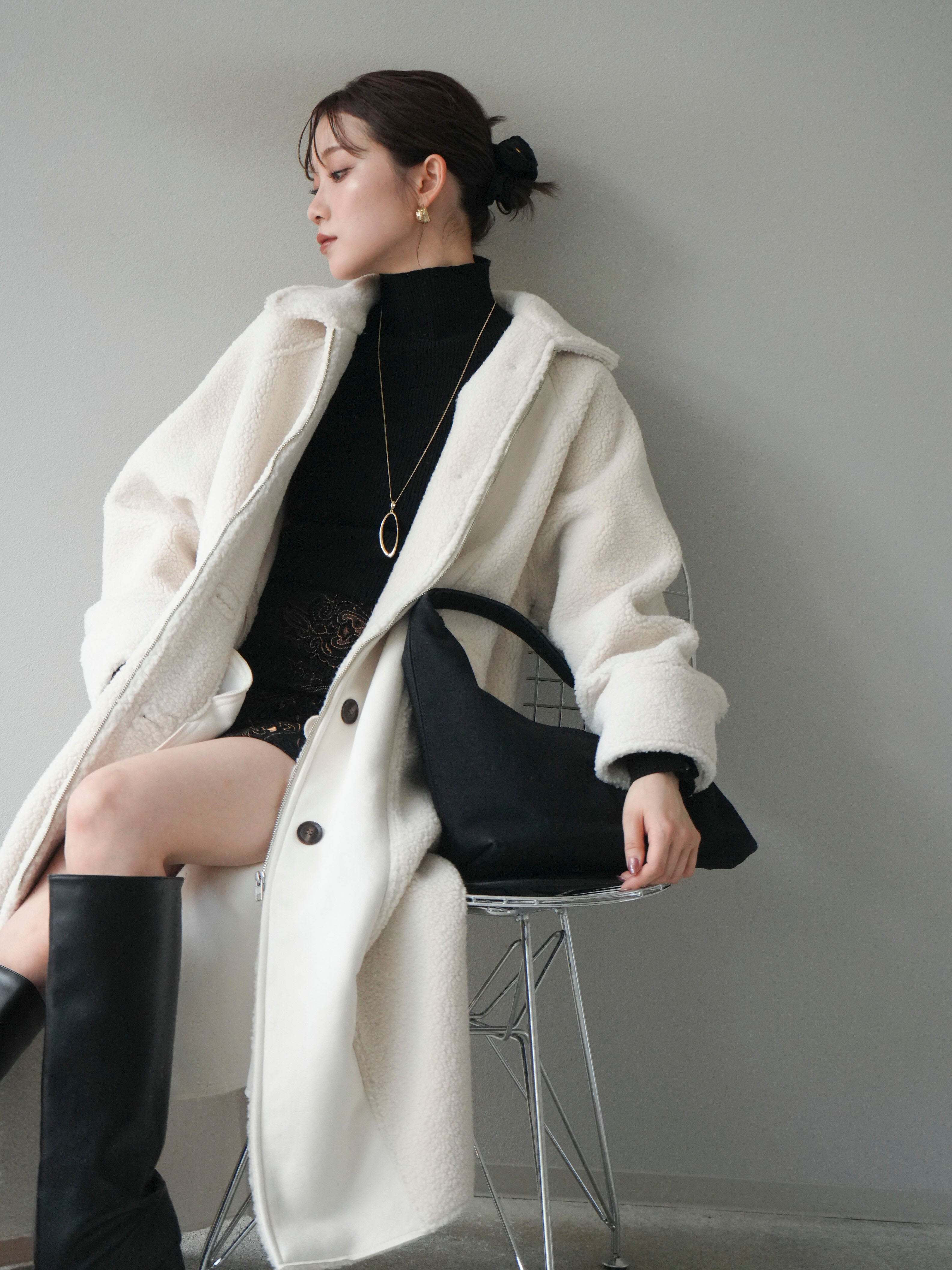 予約]ボアxムートンロングコート/ivory – Lumier