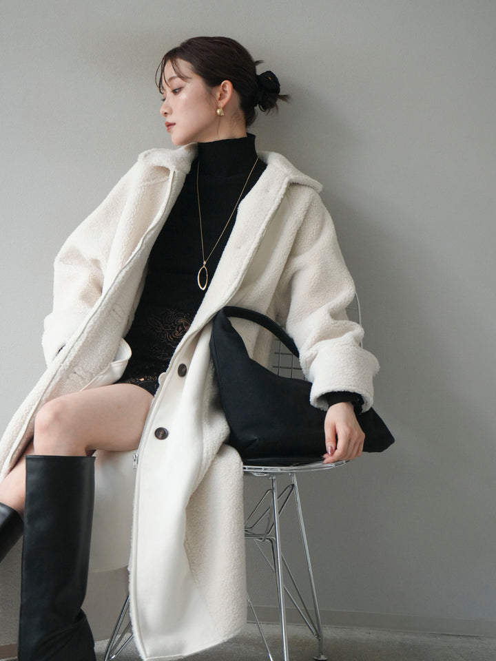 [予約]ボアxムートンロングコート/ivory