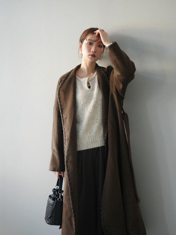 [予約]ハンドステッチ裏中綿ロングコート/brown