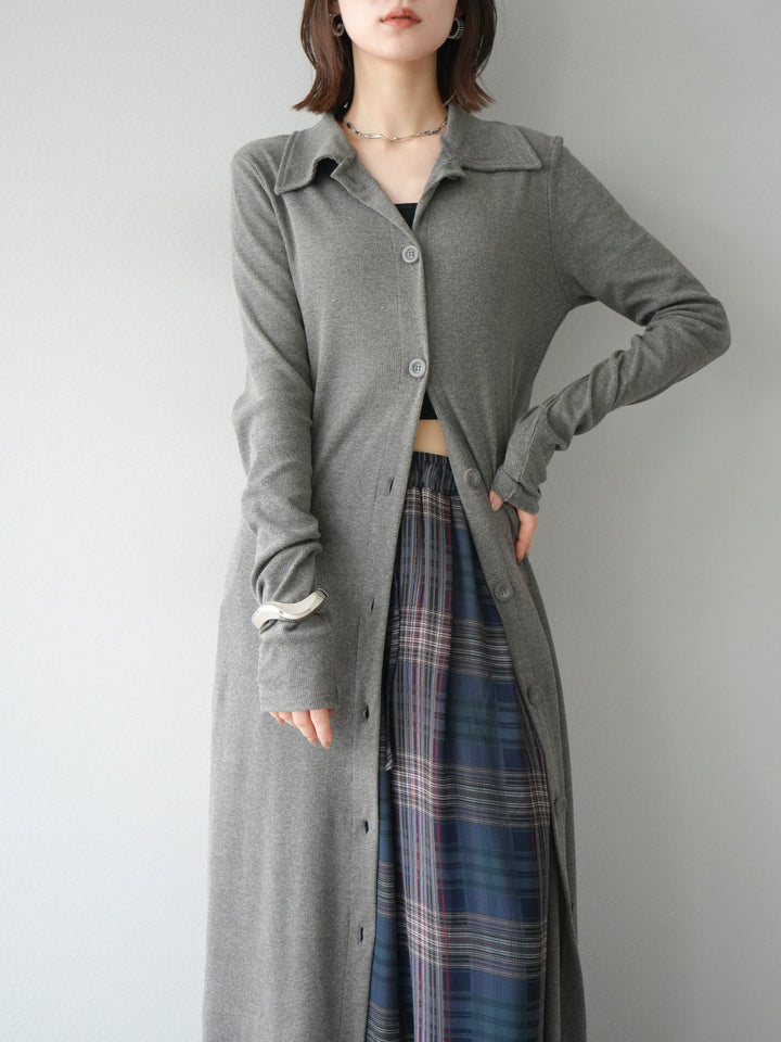 [予約]襟付きカットリブボタンワンピース/チャコール