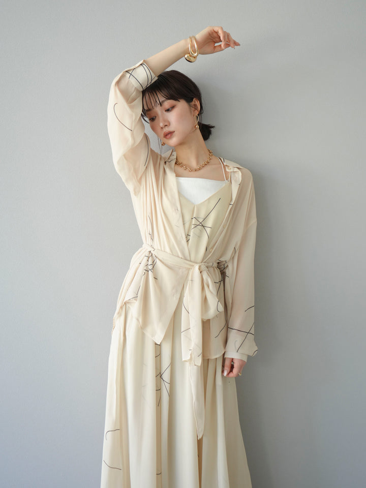 [SET]ペンタッチシフォンキャミワンピース+ペンタッチシフォンシャツ(2set)