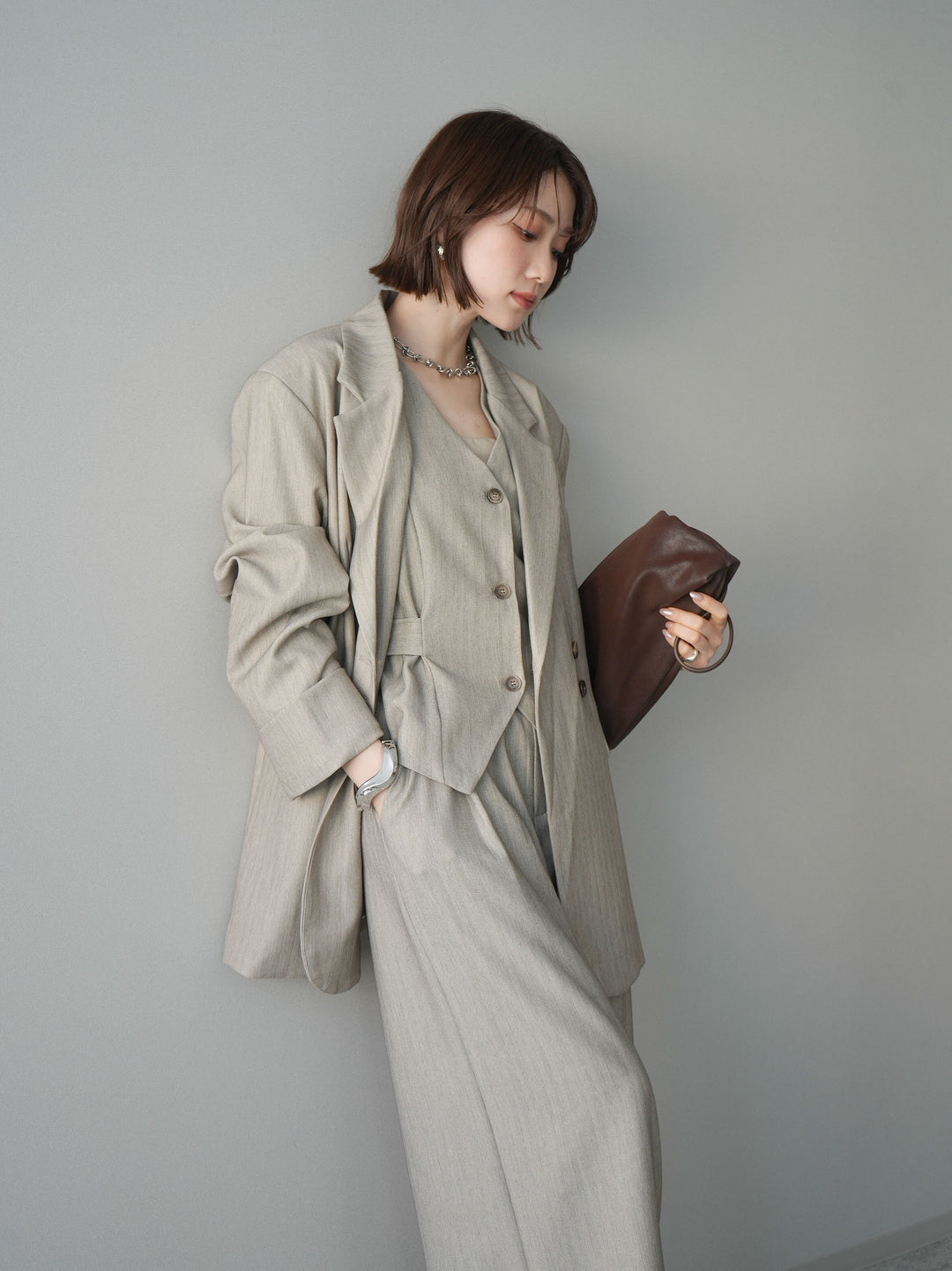 [予約]ダブルボタンヘリンボーンジャケット/beige