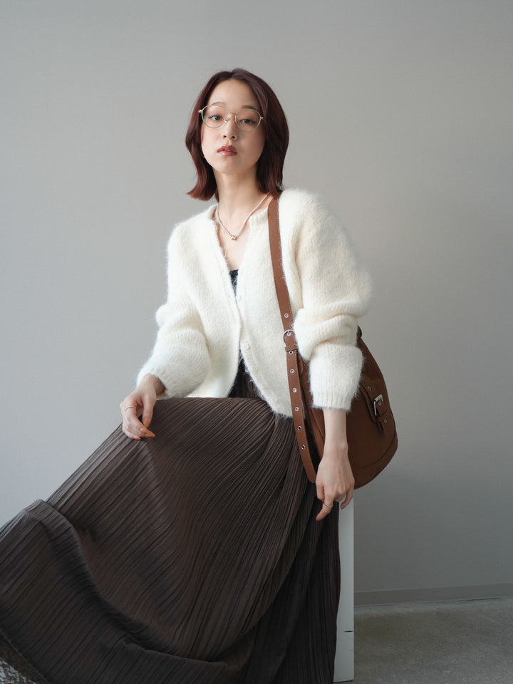 [予約]キーネックシャギーニットカーディガン/ivory