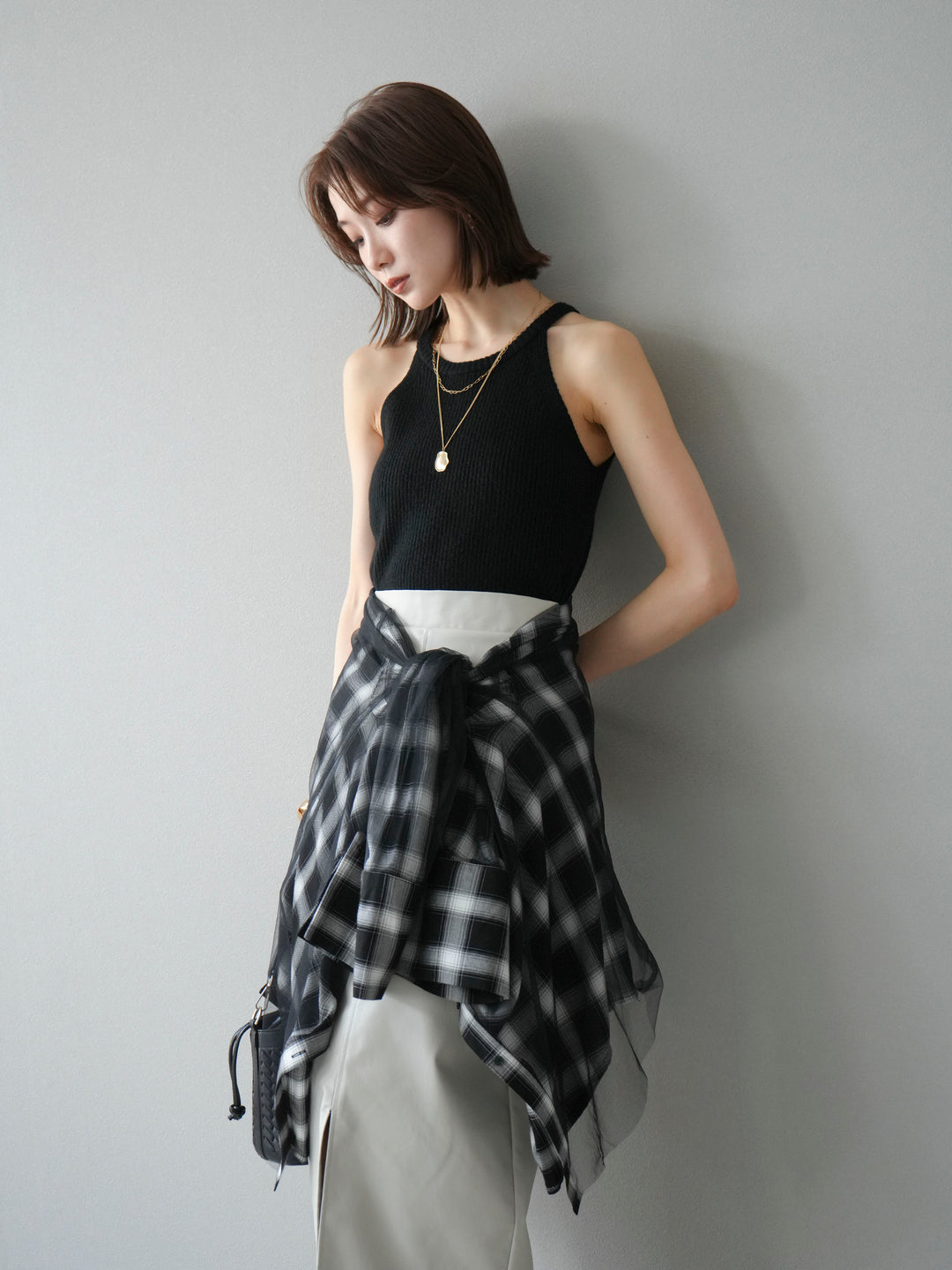 [予約]リブニットアメスリタンクトップ/ブラック