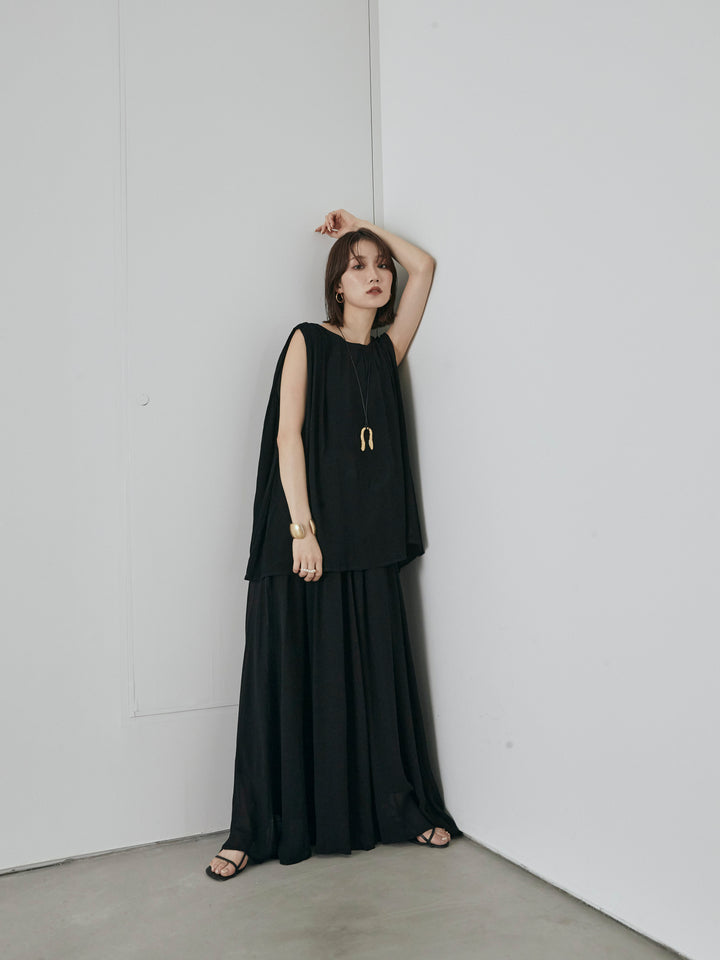 [預購] 透視喇叭長裙/黑色