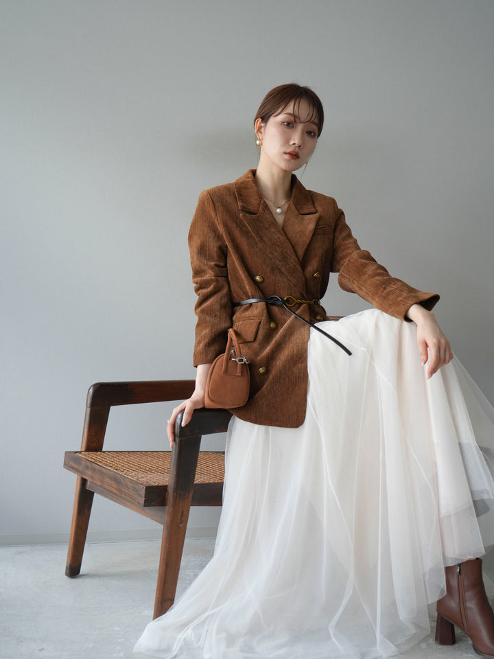 [SET]ベロアダブルジャケット+チュールボリュームスカート(2set)