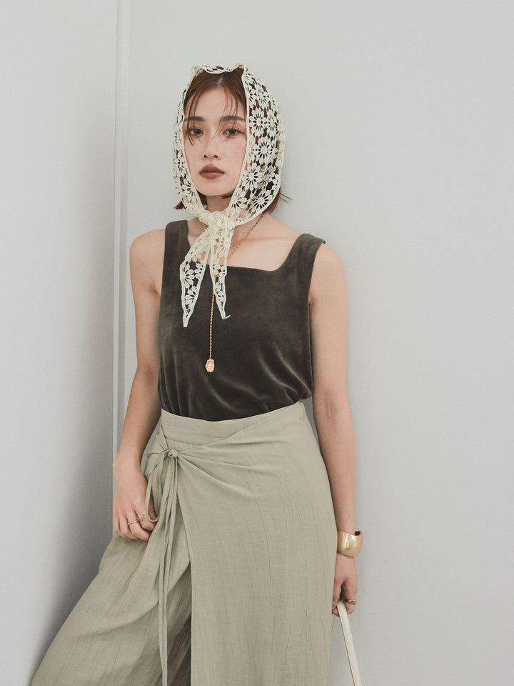 [予約]スクエアベロアタンクトップ/チャコール