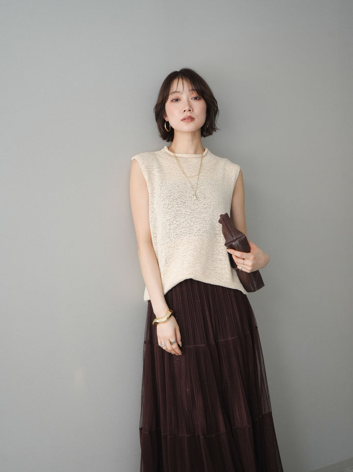 [予約]ノースリーブリネンタッチシアーニットプルオーバー/beige