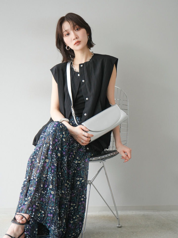 [SET]リネンライクドロストバルーンブルゾン+フラワーワッシャープリーツスカート(2set)