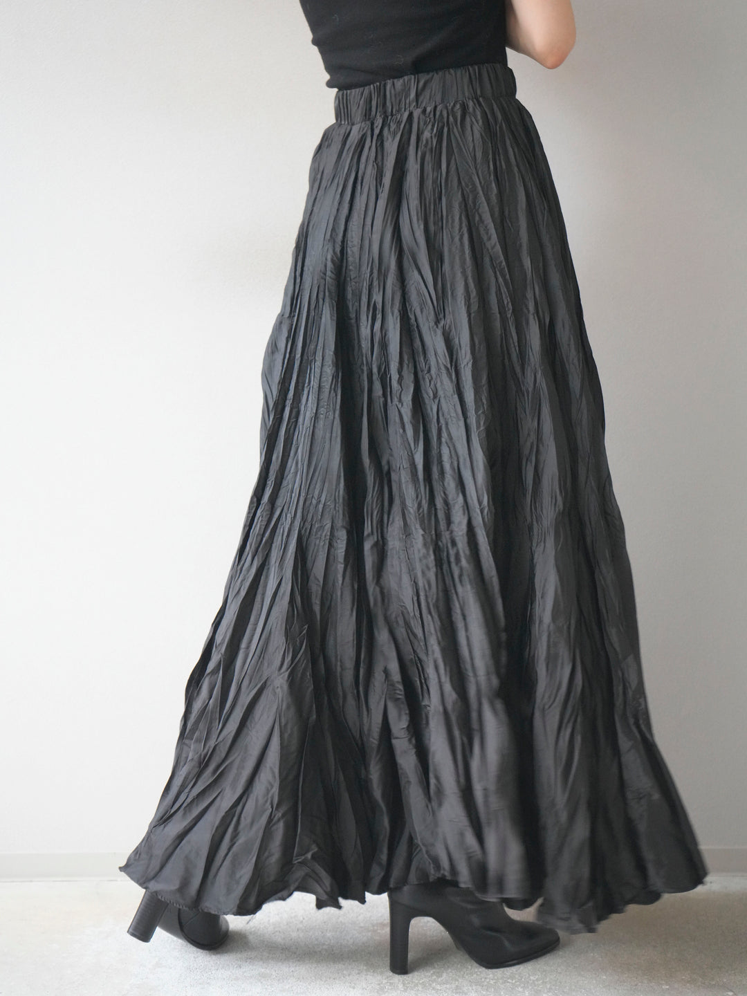 [予約]ワッシャープリーツロングスカート/black