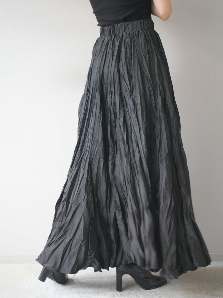 [予約]ワッシャープリーツロングスカート/black