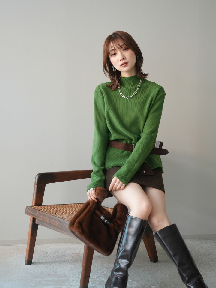 [SET]ボトルネック裾カールリブニットトップス+ボトルネック裾カールリブニットトップス(2set)