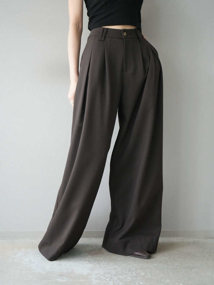 [予約]ダブルタックワイドパンツ/ブラウン